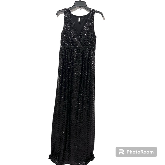 PinkBlush Women’s Black Sequin V-Neck Sleeveless Maternity Evening Gown Sz Small - Picture 5 of 14